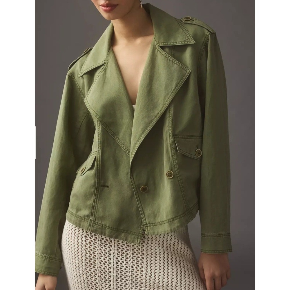 By Anthropologie Aviator Jacket Womens S Army Green Cropped Oversized Military
